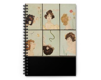 Art Nouveau Vrouwen vintage Spiraal Notebook - Regellijn