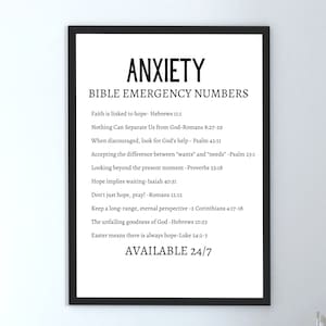 Anxiety Bible Emergency Numbers| Prayer for Difficult Times| Prayer Poster| Prayer for Anxiety, Fear, Depression| Christian Wall Art
