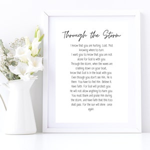 Through the Storm Prayer Poem| Anxiety Prayer, Stress, Fear, Depression Prints| Faith Prints, God Prints, Inspirational Sayings