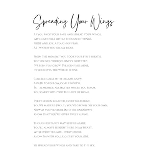 Extendiendo tus alas: Un poema para mi hijo/Un poema universitario/Regalo para un estudiante universitario/Regalo de graduación/Poema de mudanza