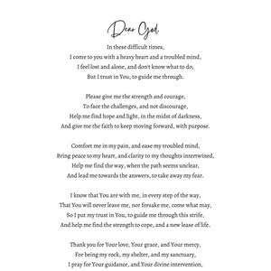 Prayer for Fear, Anxiety, Depression| Prayer for Difficult Times| Faith Prints| Prayer for Healing, Christian Wall Art
