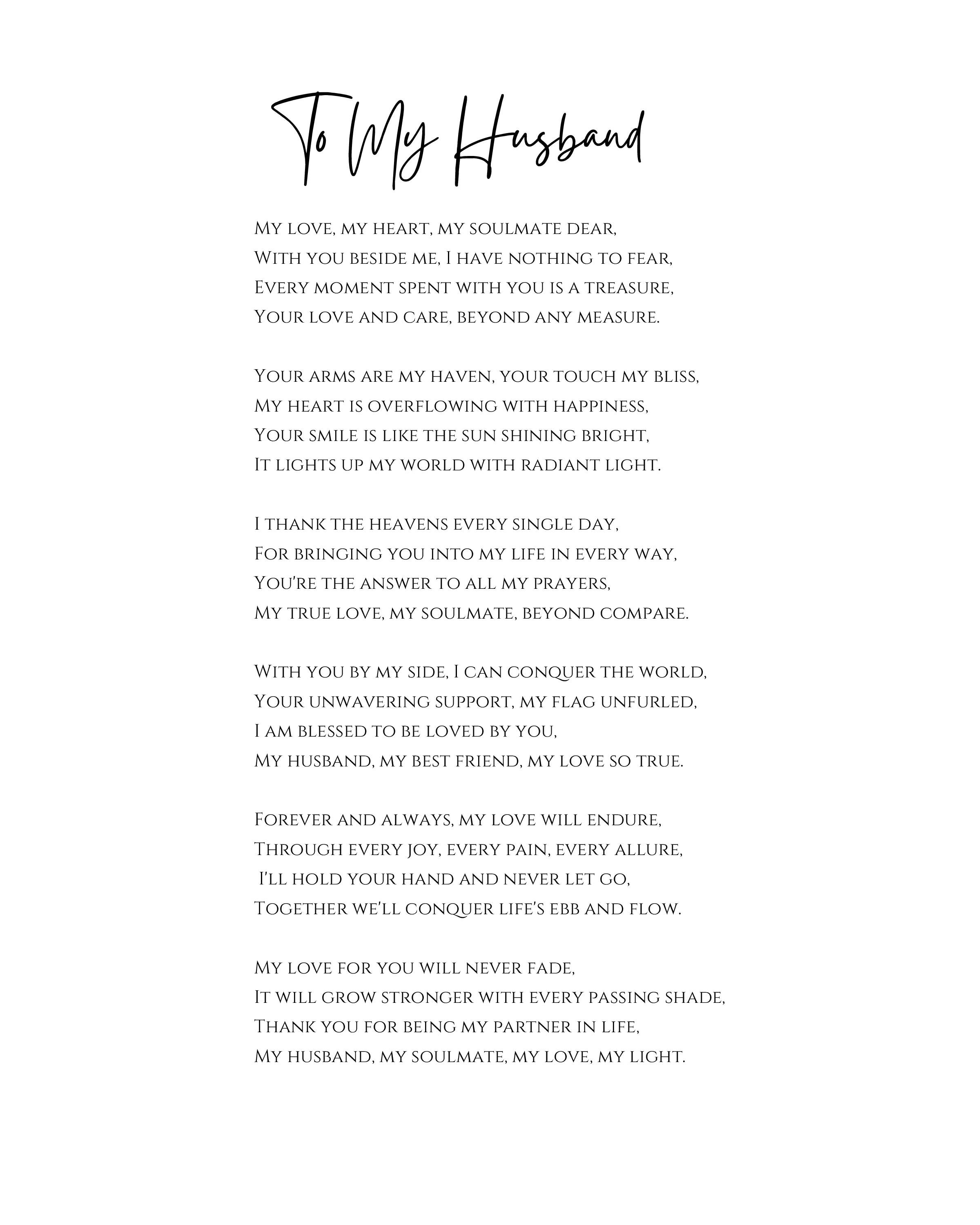To My Husband Poem, To My Wife, To My Partner, Anniversary Gift, Wedding Gift, Father's day Gift, Mother's Day Gift, Birthday Gift