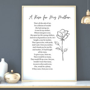 Une rose pour mon poème de mère| Citations de mère Estampes, Poème de maman, Prière de maman, Empreintes de vie de maman, Cadeau d’anniversaire de maman, Cadeau de fête des mères| Estampes de foi