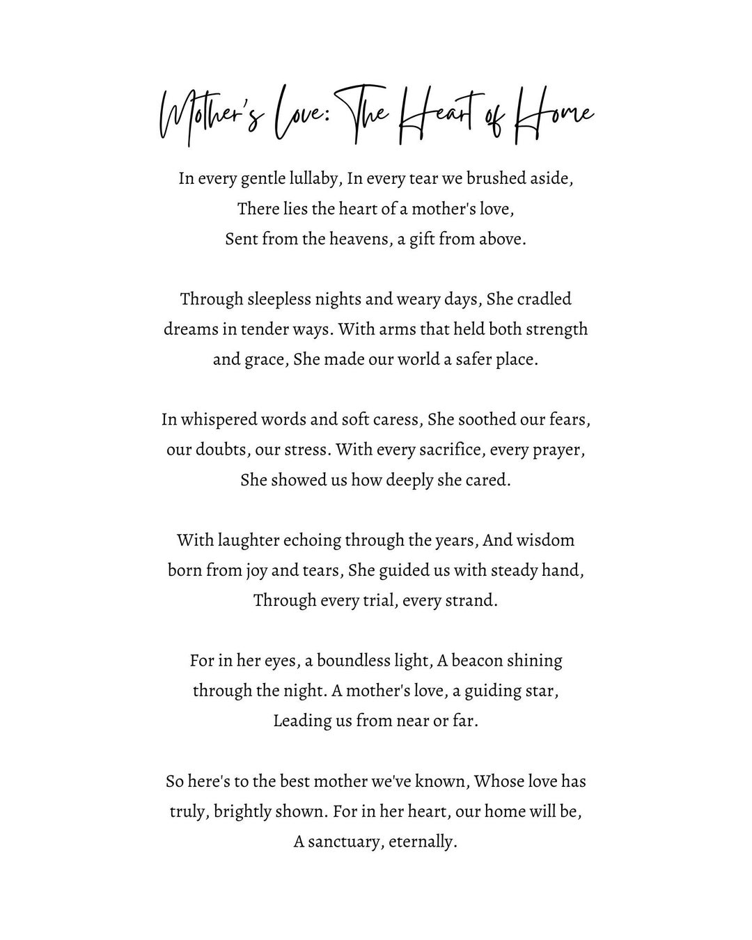 Mother's Love Poem:heartfelt Tribute to Mom-inspirational Motherhood ...