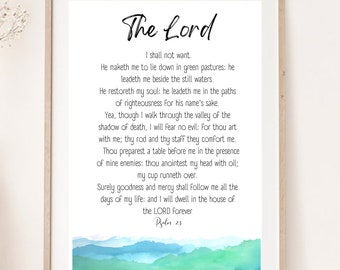 Psalm 23 The Lord is My Shepherd Bible Verse Christian Psalm Print Wall Art Print Nursery Print Minimalist Modern Scripture Printable Grief