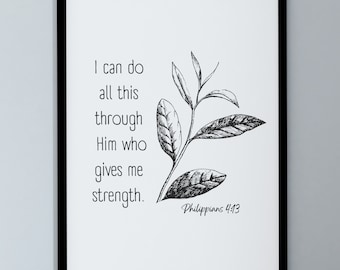 Bible Verse Philippians 4:13-Prayer for Anxiety, Fear, Depression Prints| Faith Prints, God Prints, Inspirational Sayings