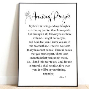 Ängstliches Gebet, Angstgebet, Gebet für schwierige Zeiten| Faith Prints| Gebet für Angst, Angst, Depression| Gebetsposter