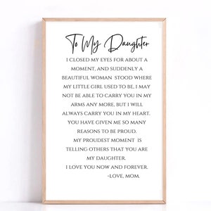 An meine Tochter Gedicht, Hochzeitsgeschenk, Abschlussgeschenk, Geburtstagsgeschenk an Tochter, Muttertagsgeschenk, Dia De Las Madres Poema