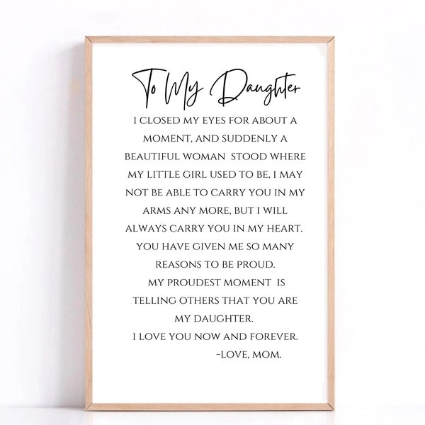 To My Daughter Poem, Wedding Gift, Graduation Gift, Birthday Gift to Daughter, Mother's Day Gift, Dia De Las Madres Poema