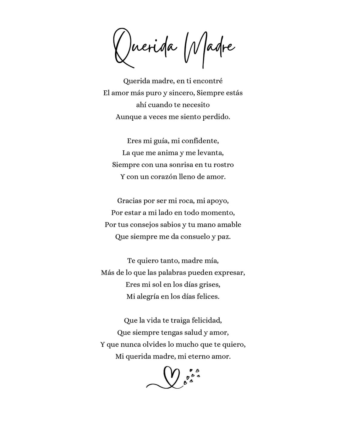 Querida Madre Poema A Poem to My Mom Mother's Day Poem Dia De Las