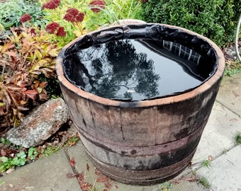 water tight oak barrel with liner 100% safe for fish and aquatic animals water feature 50cm tall