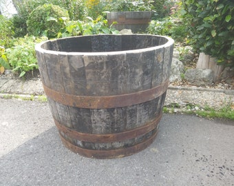 large oak  half barrel planter 50cm tall patio herb vegetable flower tree rustic