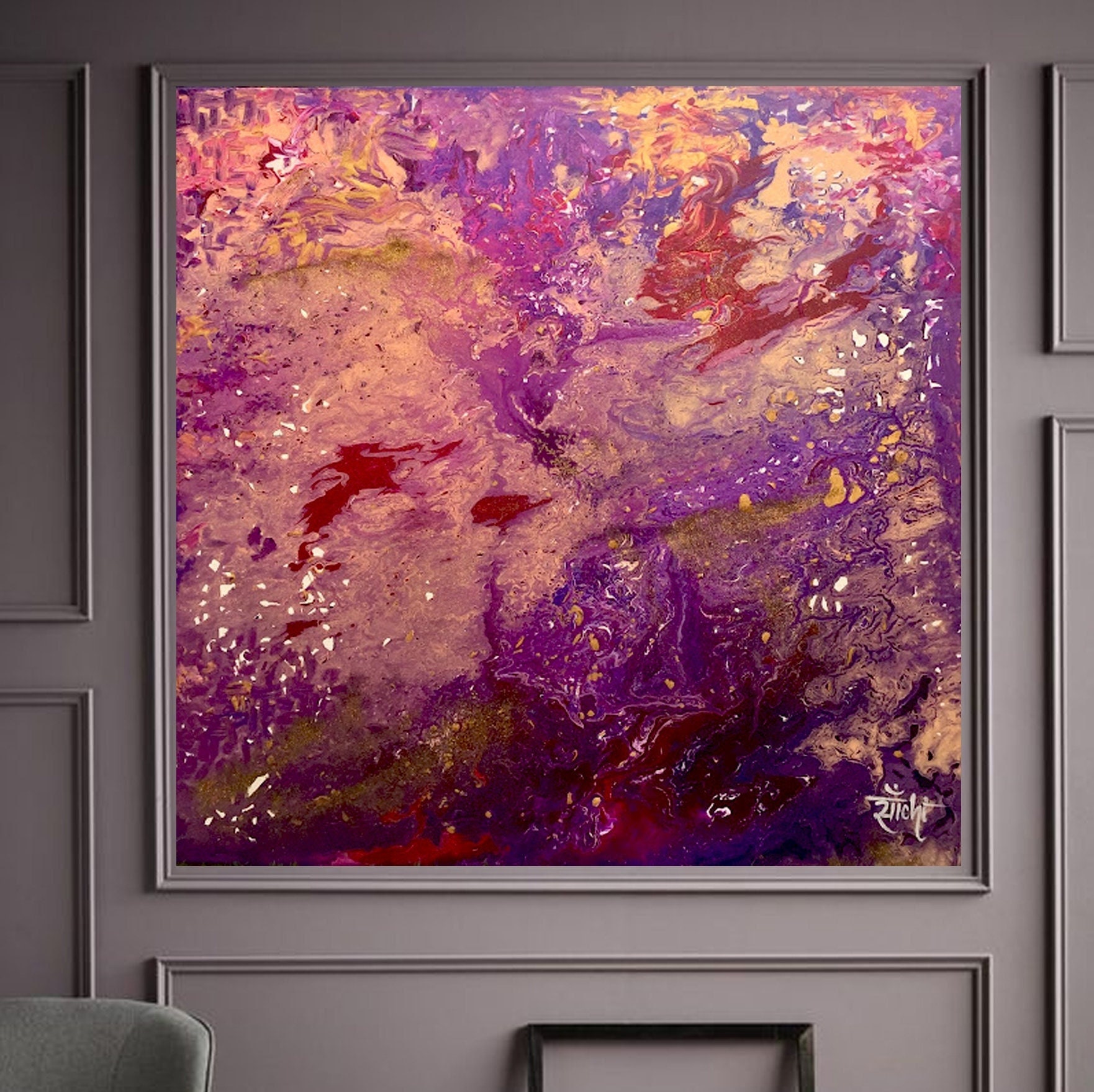 One of a Kind Abstract Painting on 11x14 Canvas in Gorgeous Purple, Bl –  Janelle's Acrylic Art