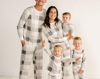Matching Family Cotton Pajamas: Fireside Gray Plaid Jammies
