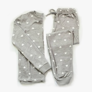 Kids Pajamas: Gray Heart, Soft Knit PJs