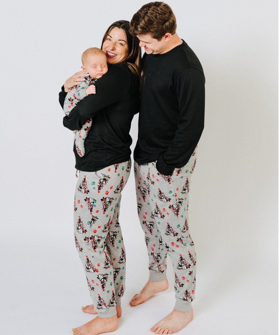 Dark Grey Animal Printed Short Sleeve Matching Family Pajamas