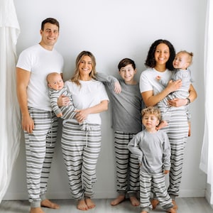 Matching Family Pajama Pants: Gray Stripe, Soft Knit Joggers