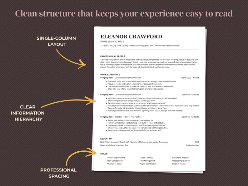 ATS Resume Template Word & Google Docs, CV Templates, Cover Letter ...