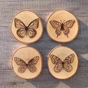 Butterfly wood coaster set