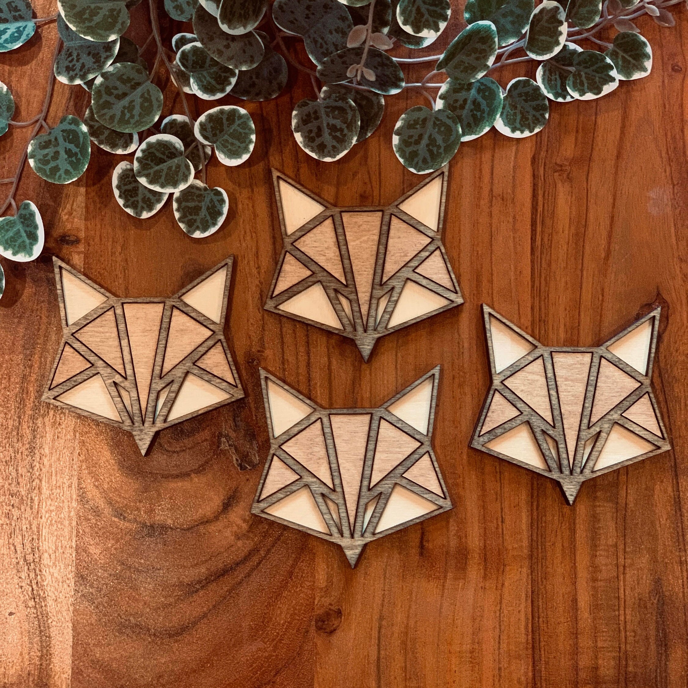 Geometric Fox Wood Coaster Set - Etsy