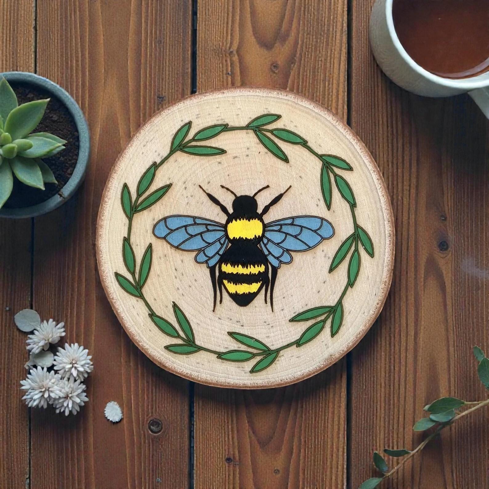 Honey Bee Wood Burned Coaster Set - Etsy