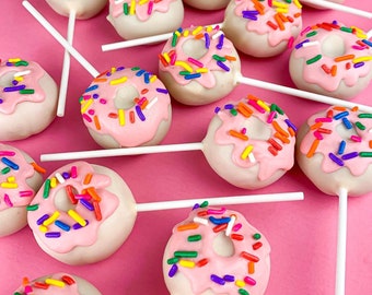 Donut cake pops, donut birthday party themed , donut favors