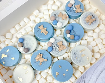 Galletas Oreo cubiertas de chocolate para baby shower boy