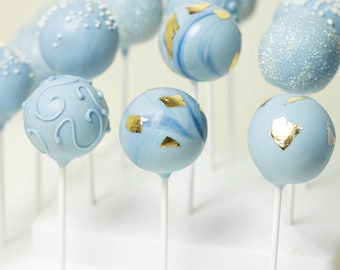 Blue cake pops (12), Carolina blue cake pops, Baby blue cake pops