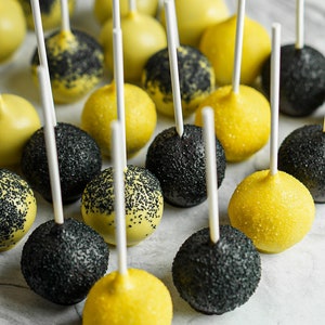 Black and yellow Birthday Gift Cake Pops