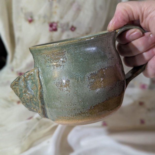 Handmade Tea bag pocket mug holds teabag after brewing so you can sit and enjoy!