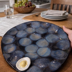 Devilled egg serving plate, handmade Stoneware pottery