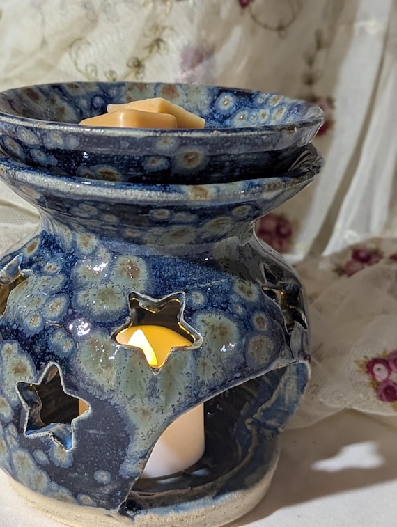 Handmade Stoneware Wax Warmer, Starry Night Luminary, Tea Light Melter