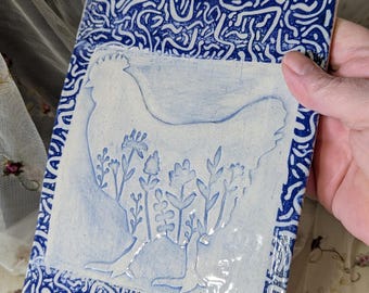 Handmade Chinoiserie Stoneware Cheese Board: Blue Chicken Charcuterie