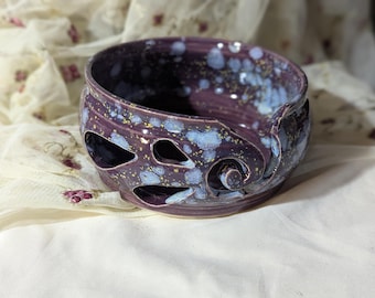 Handmade Ceramic Yarn Bowl: Purple Crystal Glaze