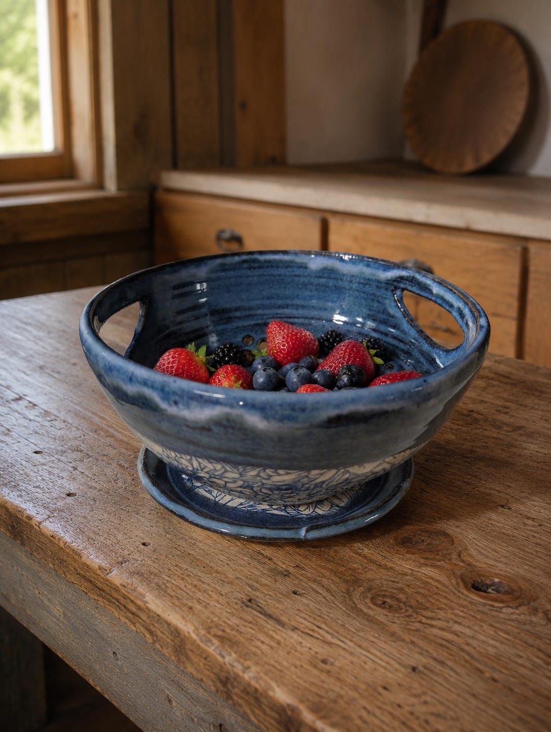 Handmade Ceramic Berry Bowl Colander– Rustic Pottery Fruit Washer ...