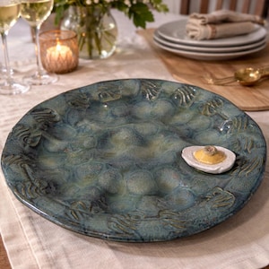Devilled egg serving plate, handmade Stoneware pottery