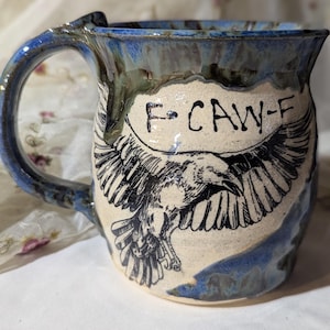 14 ounce f-CAW-f Raven mug handmade stoneware mug