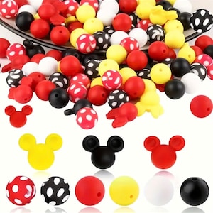 Mickey Mouse heads and beads, Mickey Mouse beads, Mickey Mouse charms for jewelry making. Set includes 3 Mickey Mouse heads and 26 beads