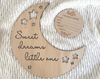 Wooden Moon Nursery Sign – Star Cutouts, Baby Shower Gift