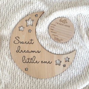 Sweet Dreams Little One Moon and Stars Wooden Sign Plaque | Nursery Decor | Babyshower Gift | Newborn Photo Prop | Little Leaps Shop