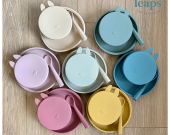 Kangaroo Silicone Meal Set | Suction Plate, Bowl & Spoon | Baby Feeding Set | Toddler Mealtime BPA Free | Fun Bright Colours