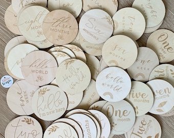 Baby Milestone Card Set – Wooden Monthly Photo Props, Baby Shower Keepsake & Newborn Gift with Bag