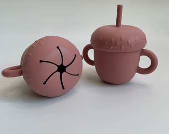 Acorn Silicone Sippy Cup and Snack Cup Set | Baby Feeding Cup & Snack Holder | Spill Proof Toddler Snack and Drink Cup | BPA Free Baby Gift