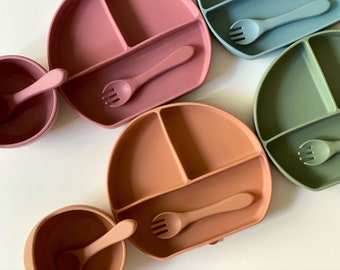 Silicone Baby Feeding Set, Suction Bowl Plate and Cutlery, BPA Free