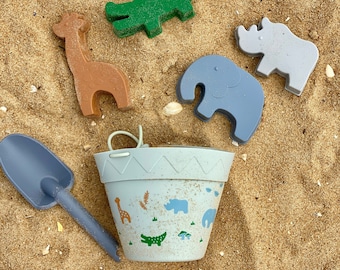 Silicone Beach Toy Set – Toddler Bucket, Spade & Animal Moulds
