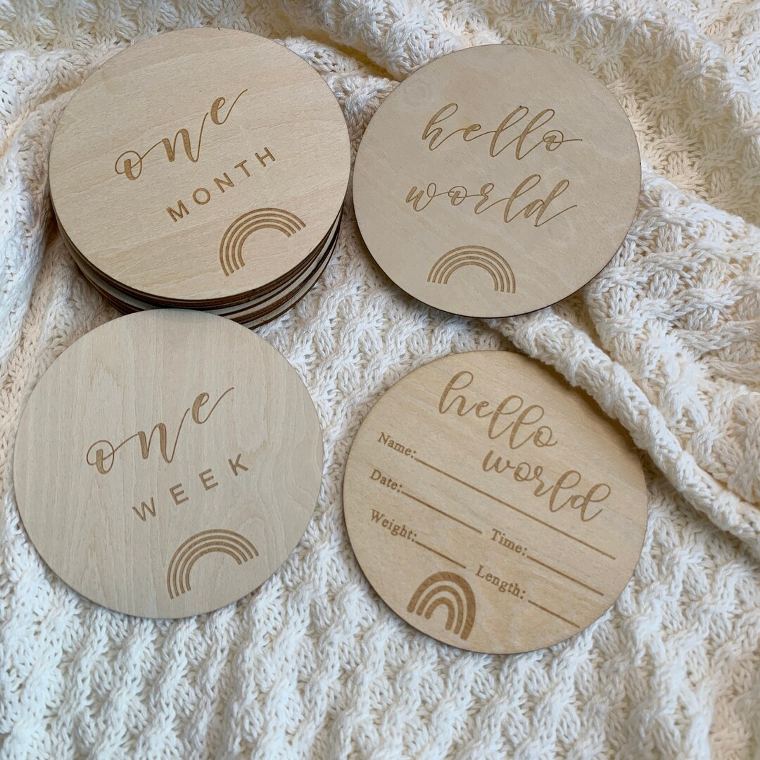 Wooden Rainbow Milestone Card 14pc Set + Announcement Disc (15pc ...