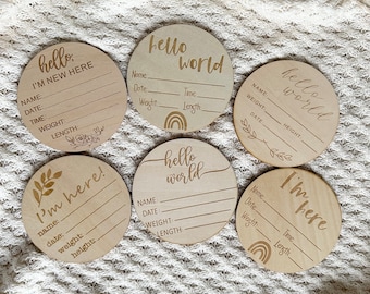 Neutral Wooden Baby Announcement Sign – Baby Shower Gift, Birth Keepsake & Newborn Photo Prop