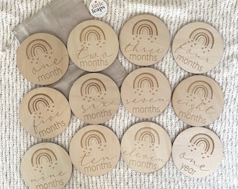 Wooden Baby Milestone Cards – Hearts 12pc or 13pc Set, Monthly Photo Prop, Baby Shower Keepsake & Newborn Gift, Nursery Decor,