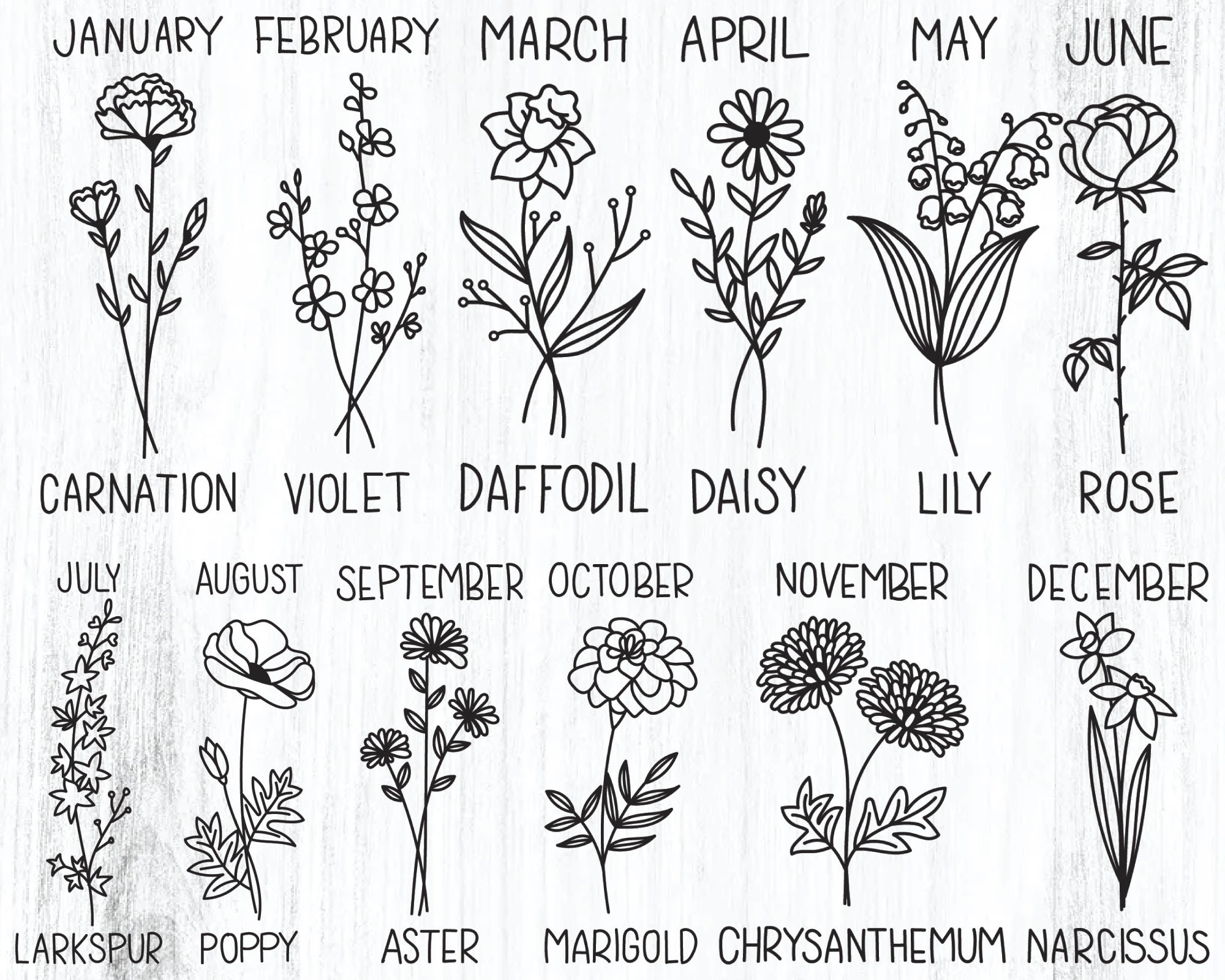 Birth Month Flower Svg, Digital Download, Flower Bouquet Frame Svg, Printable, Bouquet Svg, Birth Flower Svg, Silhouette, Cricut Cut File