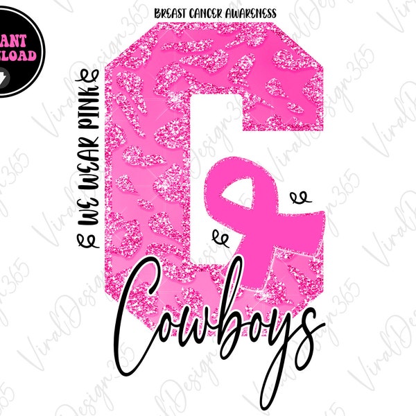 Cowboys Breast Cancer PNG, Pink Glitter, Leopard, Cowboys Sublimation Design, Breast Cancer Awareness Design, Digital Download